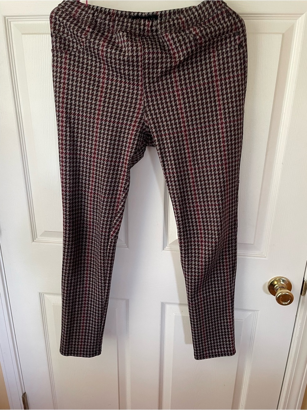 Sanctuary Houndstooth Plaid Leggings Size L Burgundy Black Stretch